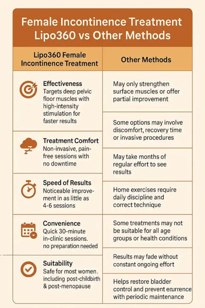 Comprehensive Guide To Female Incontinence Treatment Options 1 Table showing benefits of incontinence treatment Southampton