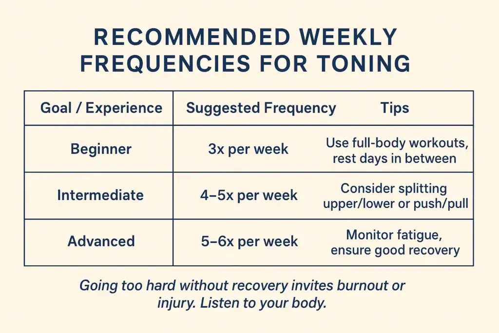 Achieving the Perfect Tone: How Often Should You Exercise for Results? 2 Graphic to show how often you should do exercise to help with toning Southampton