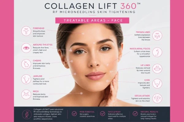 Collagen Lift 360 Southampton 	 to show areas of the face